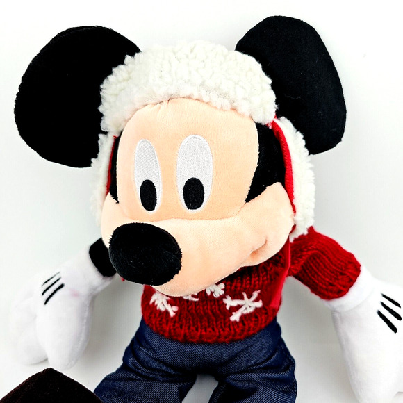 Disney Store Cozy Cables Mickey Mouse Plush 16 in Pants Hat Knit Sweater Stuffed - Picture 2 of 12